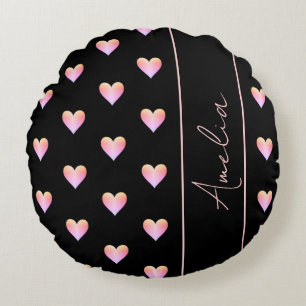 Cojín Redondo Corazones modernos personalizados rosa negro