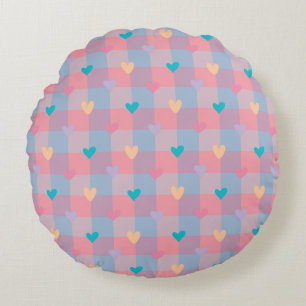 Cojín Redondo Corazones Pastel Patrón de Ajedrez – Sin Costuras