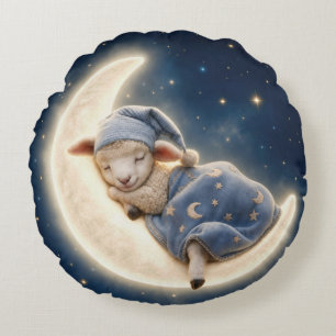 Cojín Redondo Corderito durmiendo en una luna creciente