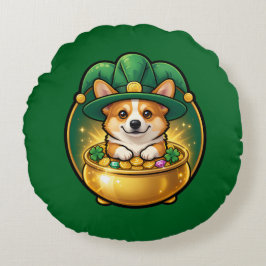 Cojín Redondo Corgi Leprechaun Pot of Gold St. Patrick’s Day T