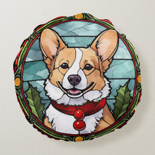 Cojín Redondo Corgi Vidrio Pintado Navidad