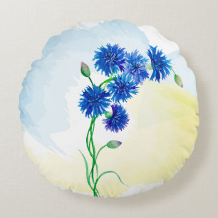 Cojín Redondo Cornflores cutáneas de color azul y amarillo