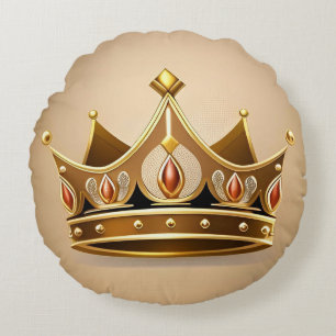 Cojín Redondo Corona Dorada Elegante