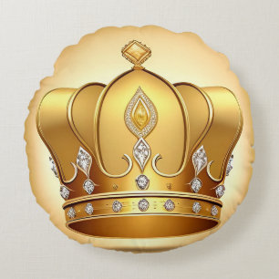 Cojín Redondo Corona Dorada Elegante