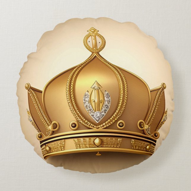 Cojín Redondo Corona Dorada Elegante (Anverso)