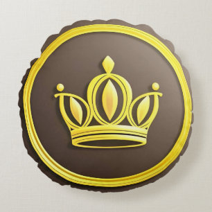 Cojín Redondo Corona Dorada Elegante