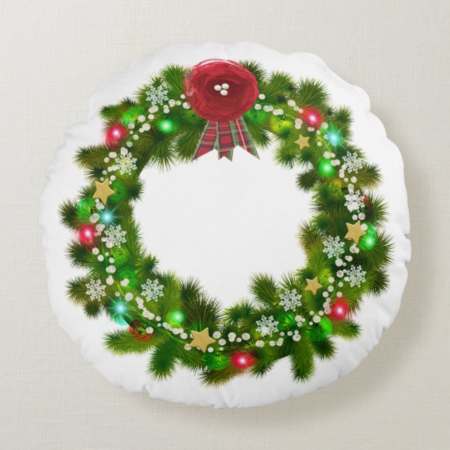 Cojín Redondo Corona festiva de Navidad decorada (Anverso)