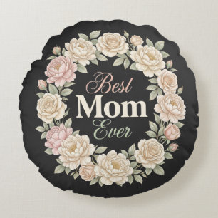 Cojín Redondo Corona floral elegante para la mejor mamá