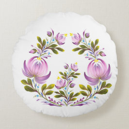 Cojín Redondo Corona floral morada decorativa