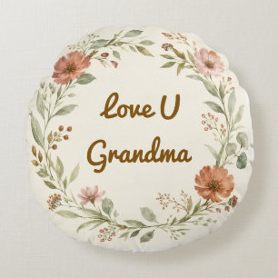 Cojín Redondo Corona floral personalizada para abuela regalo