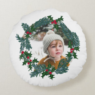 Cojín Redondo Correa de Navidades, foto de personalizado e inici