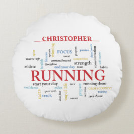 Cojín Redondo Corredor con palabras personalizadas