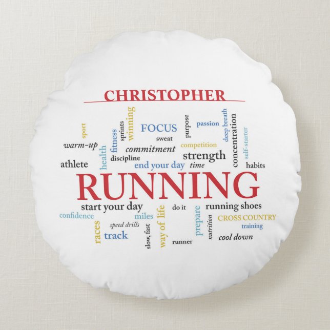 Cojín Redondo Corredor con palabras personalizadas (Anverso)
