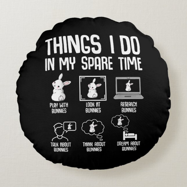 Cojín Redondo Cosas Que Hago En Mi Conejo De Conejito De Tiempo  (Anverso)