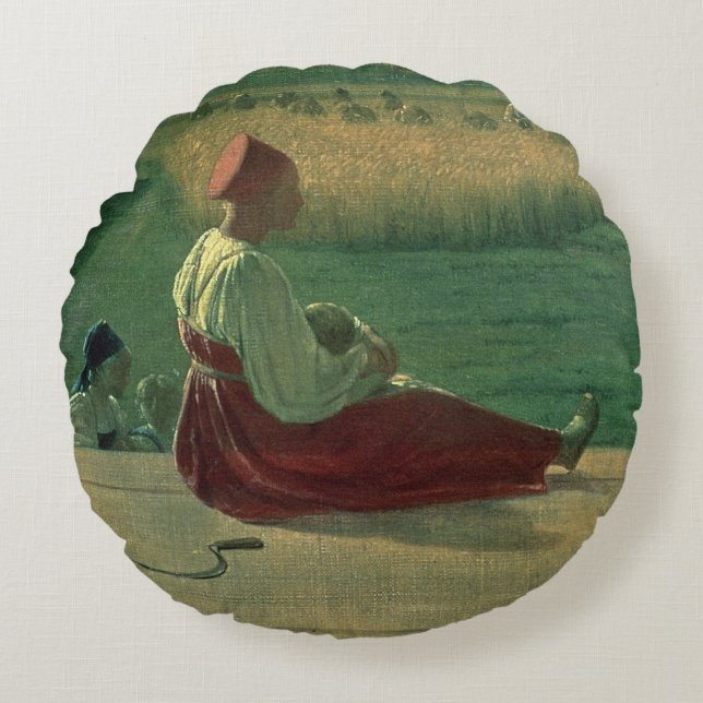 Cojín Redondo Cosechando en verano, 1820s (Anverso)