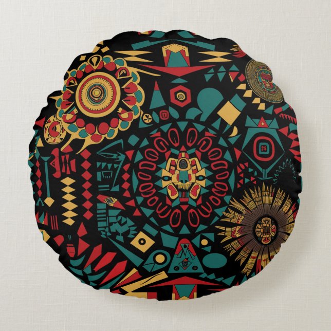 Cojín Redondo Cosmo Verde azulado "Patrones de Inspiración en el (Anverso)