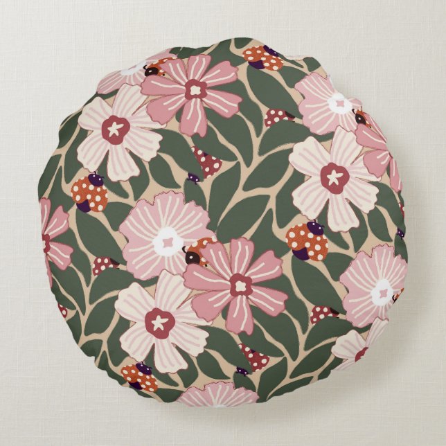 Cojín Redondo Cosmo Woodland Ladybugs & Wildflower Earthy Colour (Reverso)