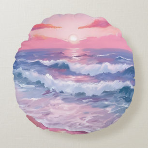 Cojín Redondo Costa del Océano Playa Rosa Pintada