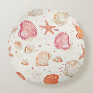 Cojín Redondo Costa Rústica - Aguas marinas, pez estrella, arrec