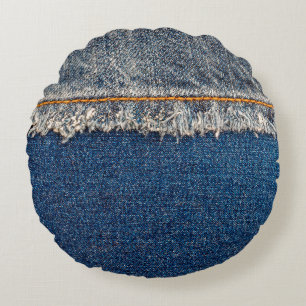 Cojín Redondo Costillas rectas con hilo naranja en cueros blanqu