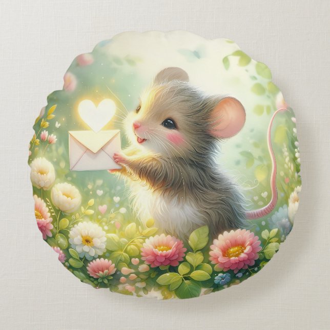 Cojín Redondo Cottage Mouse Love Letter Meadow (Anverso)