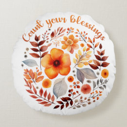 Cojín Redondo Count Your Blessings – Autumn Floral Wreath