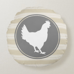 Cojín Redondo Country Farm Creamy Tan White Hen Silhouette