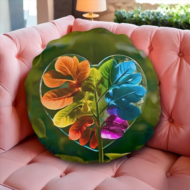 Cojín Redondo Coussin rond cœur feuille arc-en-ciel nature (Subido por el creador)