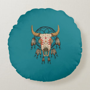 Cojín Redondo Cow Skull Southwestern Dream Catcher