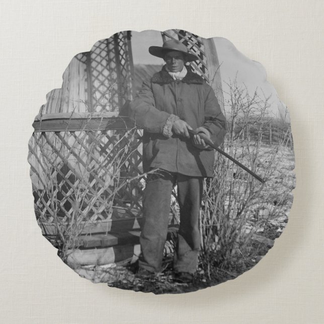 Cojín Redondo Cowboy Rancher o canadiense fuera del viejo oeste (Anverso)