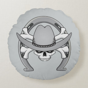 Cojín Redondo Cowboy Skull Horseshoe