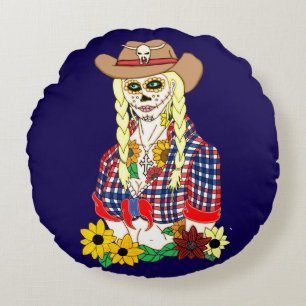 Cojín Redondo Cowgirl Sugar Skull
