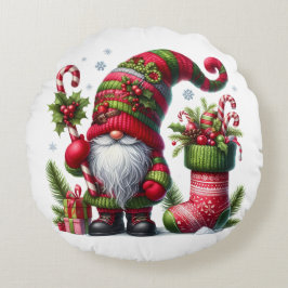 Cojín Redondo Cozy Christmas Gnome Art – Festive Holiday