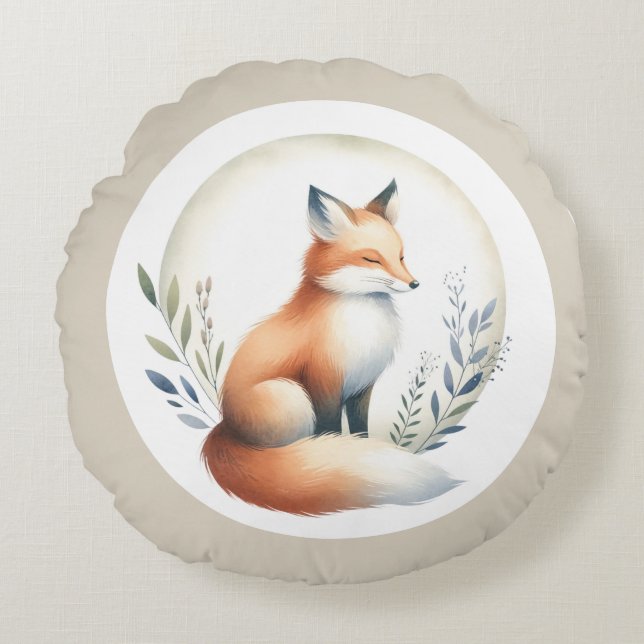 Cojín Redondo Cozy Critter - Fox Illustration  (Anverso)