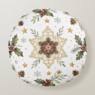 Cojín Redondo Cozy Crochet Snowflake Holly Scandinavian Christma