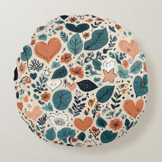 Cojín Redondo Cozy Pastel Floral & Geometric Pattern Pillow