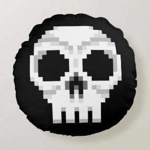Cojín Redondo Cráneo de la muerte de Videojuego - Arte Pixel