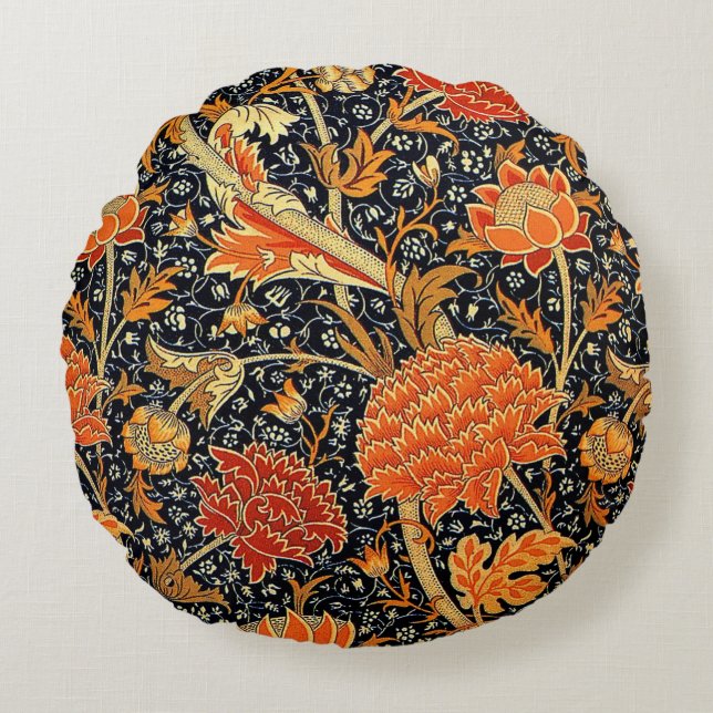 Cojín Redondo Cray, famoso patrón de William Morris (Anverso)
