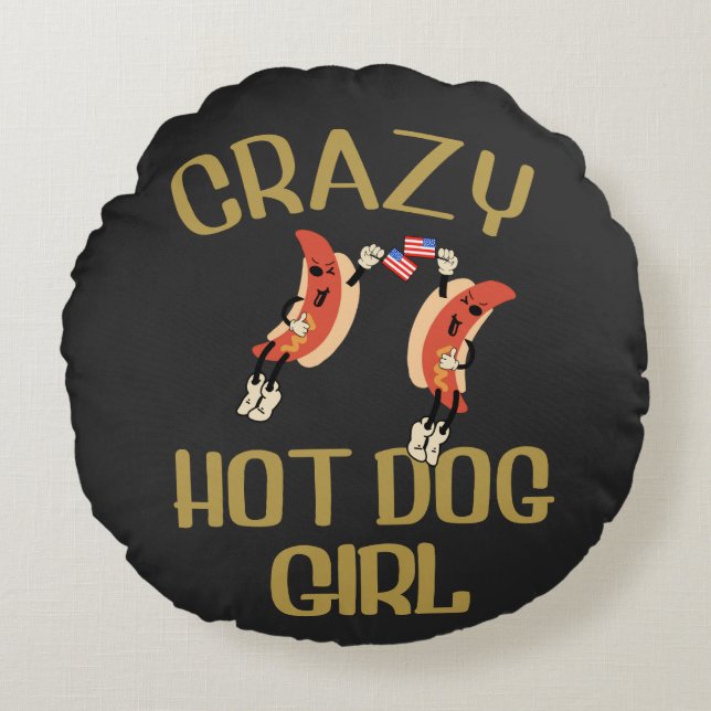 Cojín Redondo Crazy hot dog girl  (Anverso)