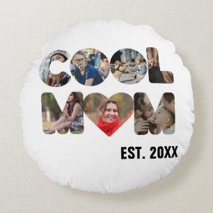 Cojín Redondo Crea tu propia foto de Guay mamá de 7 letras para 