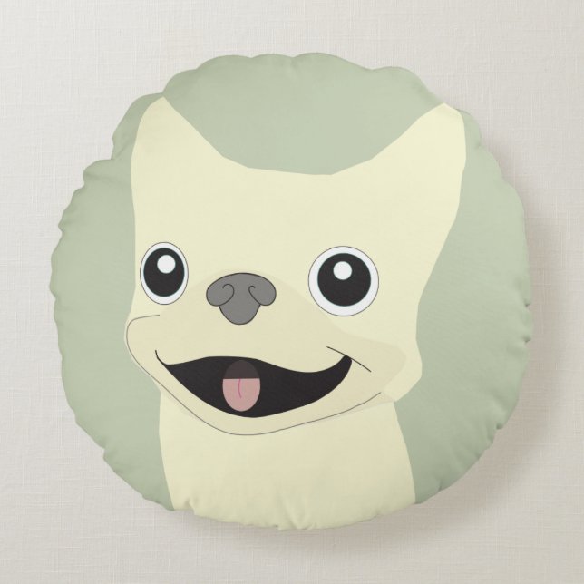 Cojín Redondo Cream French Bulldog, Sage (Anverso)
