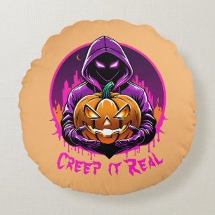 Cojín Redondo Creep it Real, Horror ilustracion Halloween