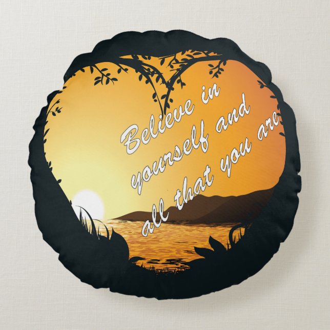 Cojín Redondo Creer en ti mismo - Corazón Inspirador (Anverso)