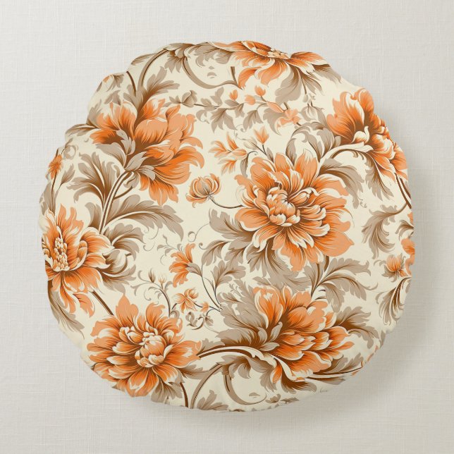 Cojín Redondo Crema de mandarina floral (Anverso)