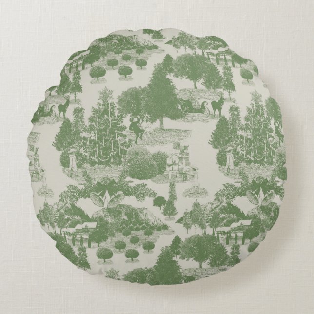 Cojín Redondo Crema verde Navidades Winter Wonderland (Anverso)