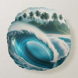 Cojín Redondo Crescendo de olas del océano de playa tropical pal