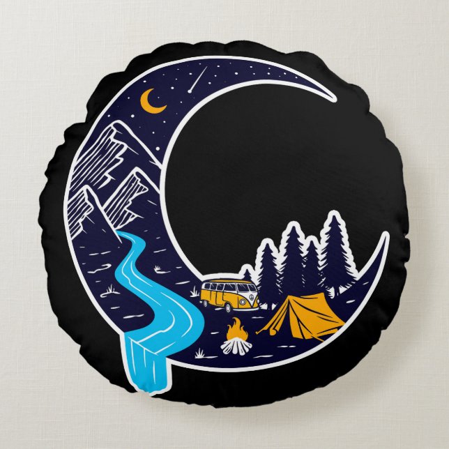Cojín Redondo Crescent Moon Adventure Camping (Anverso)