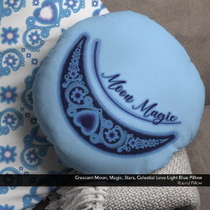 Cojín Redondo Crescent Moon Magic Stars Celestial Light Blue