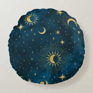 Cojín Redondo Crescent Moon Starry Night Celestial