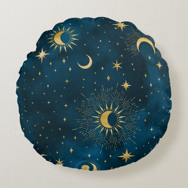 Cojín Redondo Crescent Moon Starry Night Celestial (Anverso)